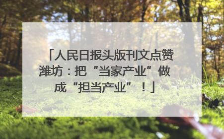 人民日报头版刊文点赞潍坊：把“当家产业”做成“担当产业”！