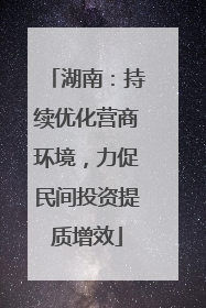 湖南：持续优化营商环境，力促民间投资提质增效
