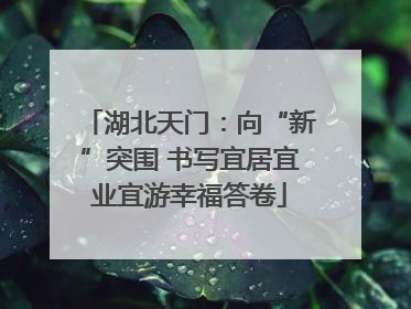 湖北天门：向“新”突围 书写宜居宜业宜游幸福答卷